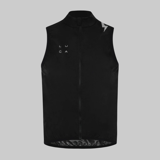 LUCA Breeze Gilet women's cycling gilet in black, front flat lay