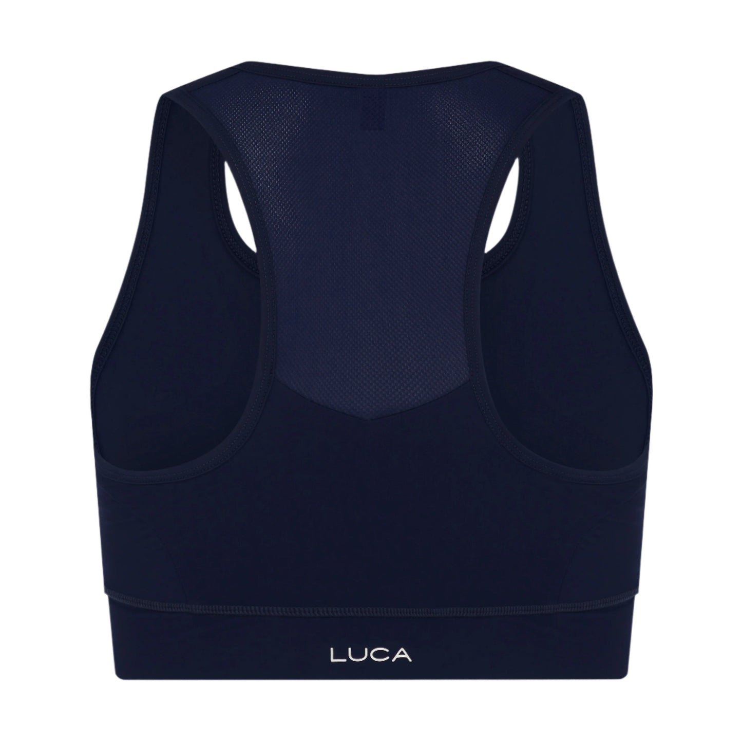 Back-view-of-a-navy-blue-cycling- bra-with-a-wide-elastic-band-and-a- breathable-mesh-panel-on-the- racerback-Dark-blue-activewear-top-designed-for-maximum-support- and-comfort