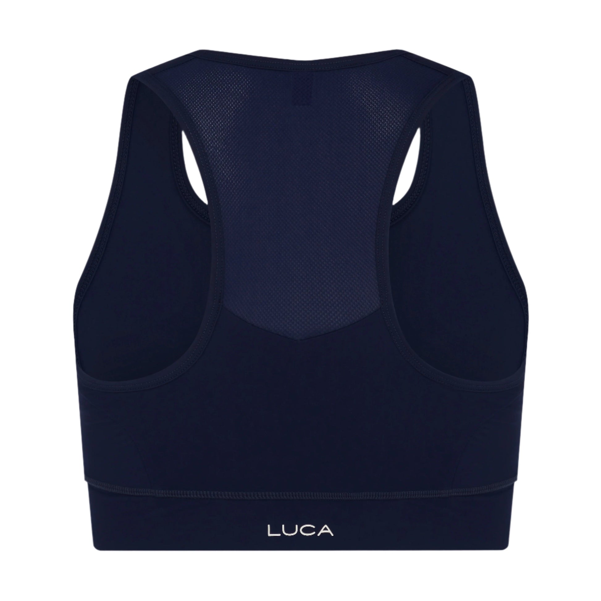 Back-view-of-a-navy-blue-cycling- bra-with-a-wide-elastic-band-and-a- breathable-mesh-panel-on-the- racerback-Dark-blue-activewear-top-designed-for-maximum-support- and-comfort