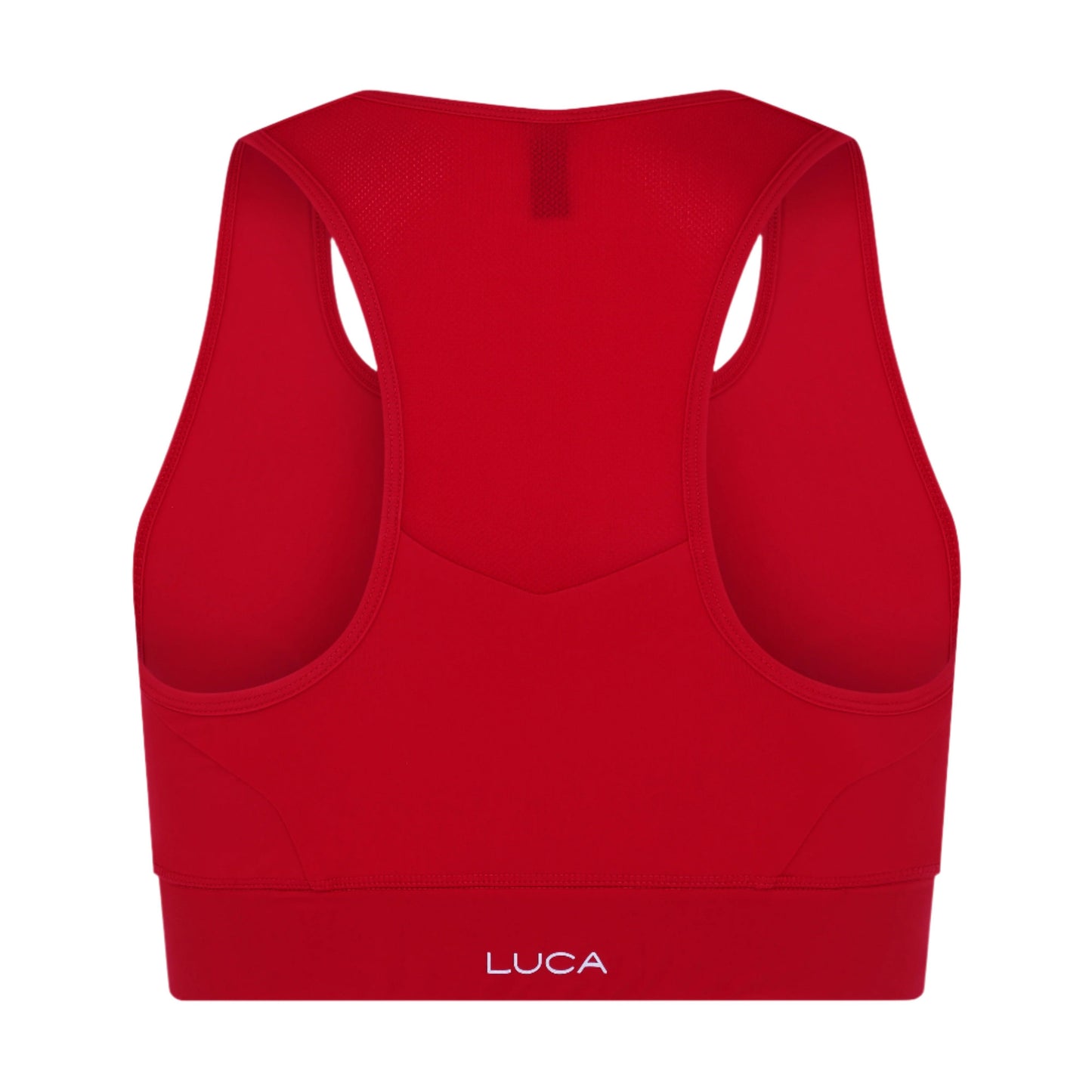 Back-view-of-a-vibrant-red-sports- bra-featuring-a-supportive-racerback-design-with-a-mesh-panel-near-the-neck-Medium-to-high-support-cycling-top-for-cycling