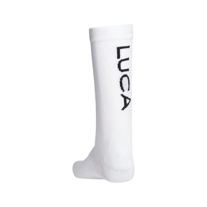 White-sock-with-the-name-LUCA- printed-vertically