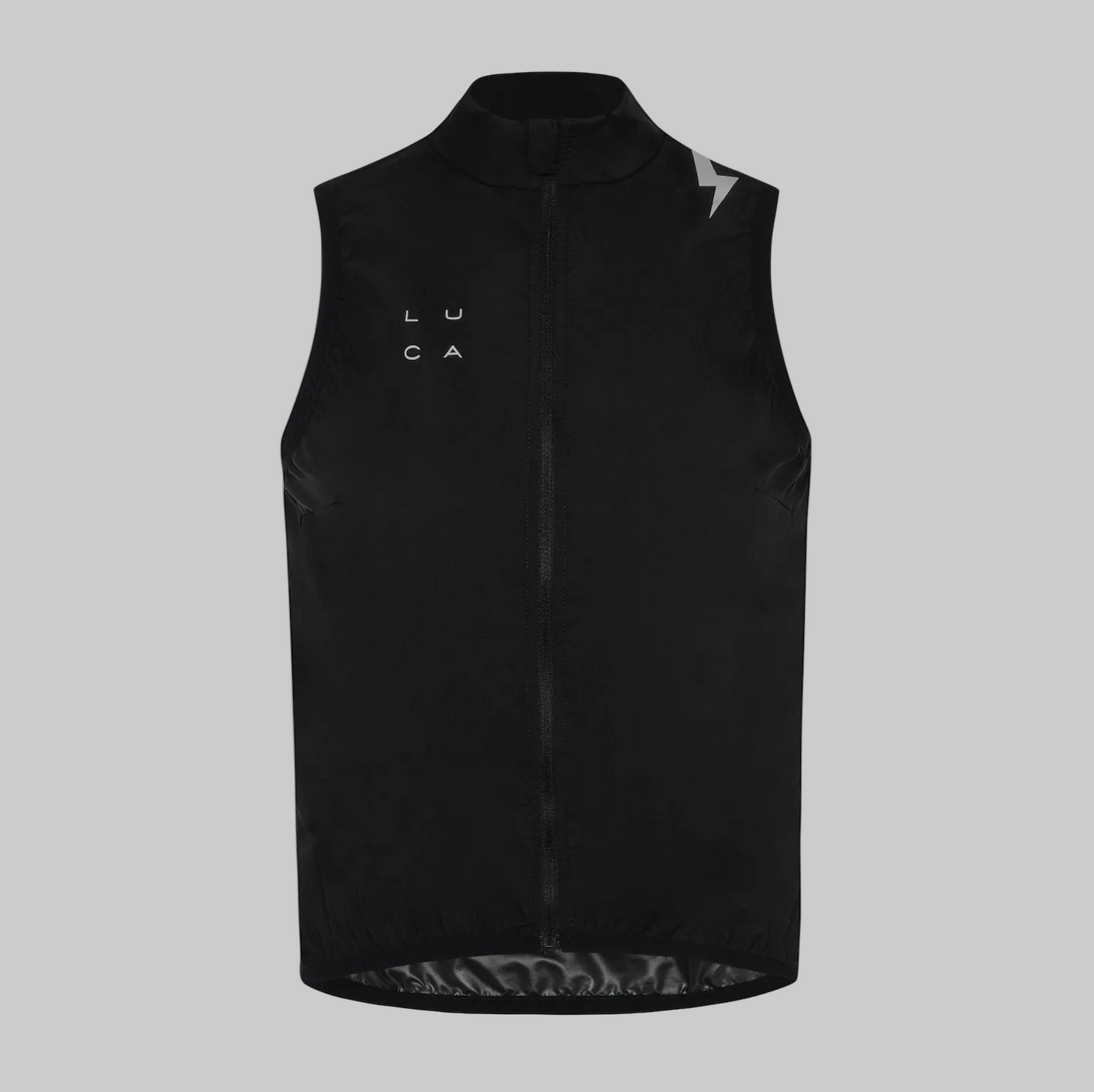 LUCA Breeze Gilet women's cycling gilet in black, front flat lay