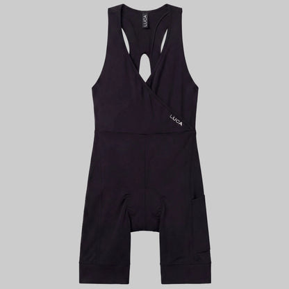LUCA Road All-In-One Cargo bib shorts in black, front flat lay